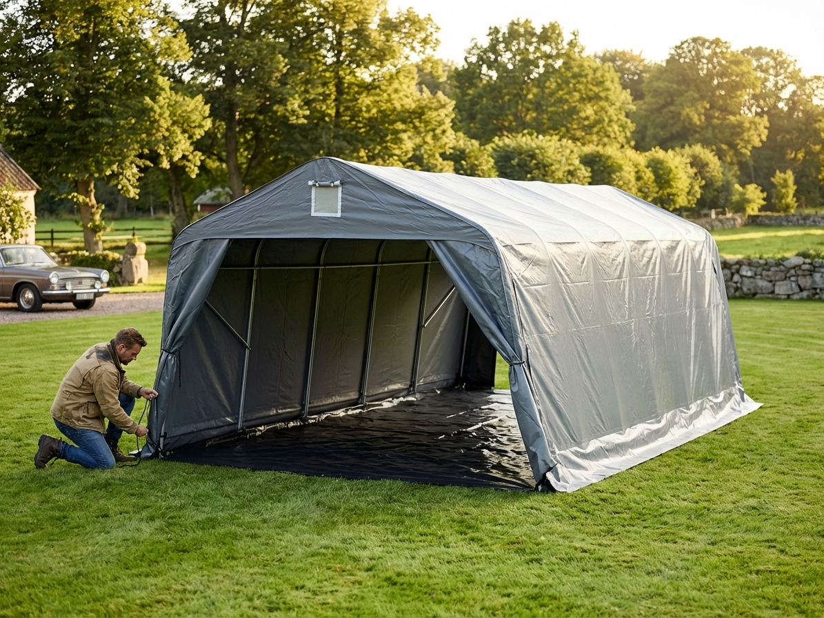 Portable grey PVC garage for outdoor storage - view 3