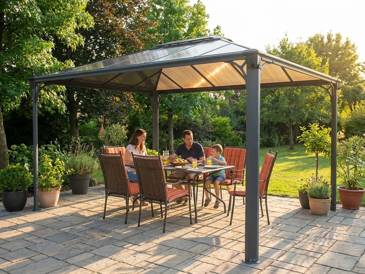 Anthracite gazebo outdoor shelter with aluminium and polycarbonate construction - view 3