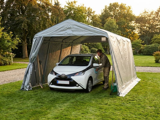 Portable grey garage made of PE tarpaulin for outdoor storage - product detail