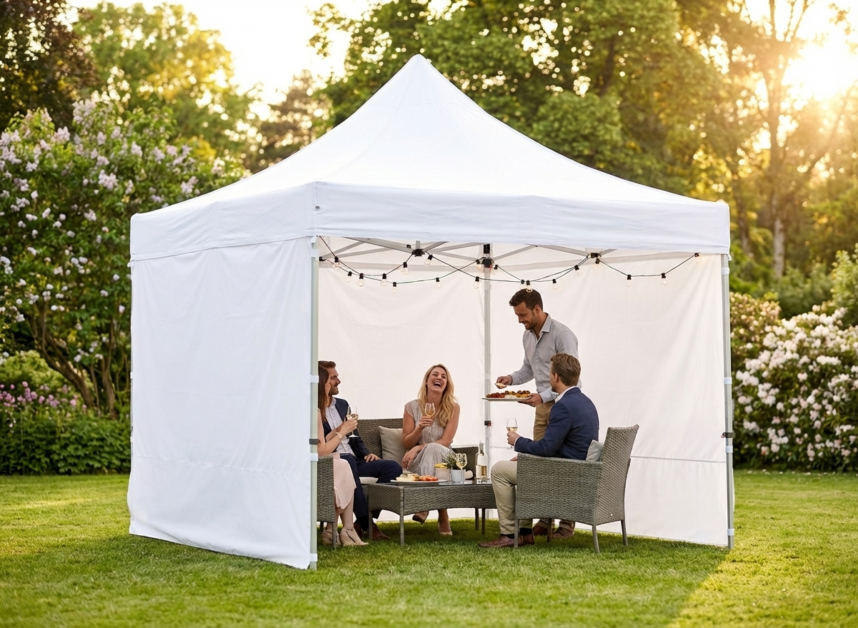 White pop-up gazebo 4x4 meters with flame-retardant aluminium frame - view 3