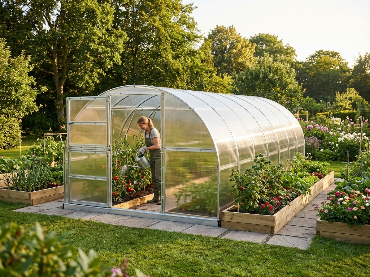Polycarbonate greenhouse with galvanised steel frame in silver - view 3