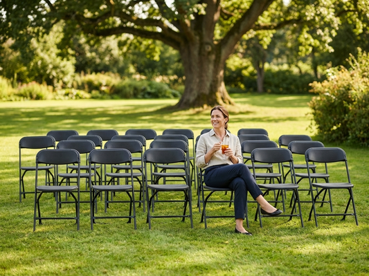 Black folding chair made of polypropylene and steel, 44x44x80 cm - product detail