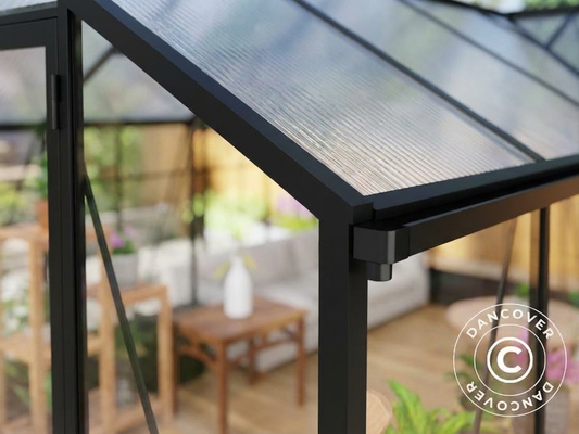 Black aluminium greenhouse with polycarbonate and glass - product detail