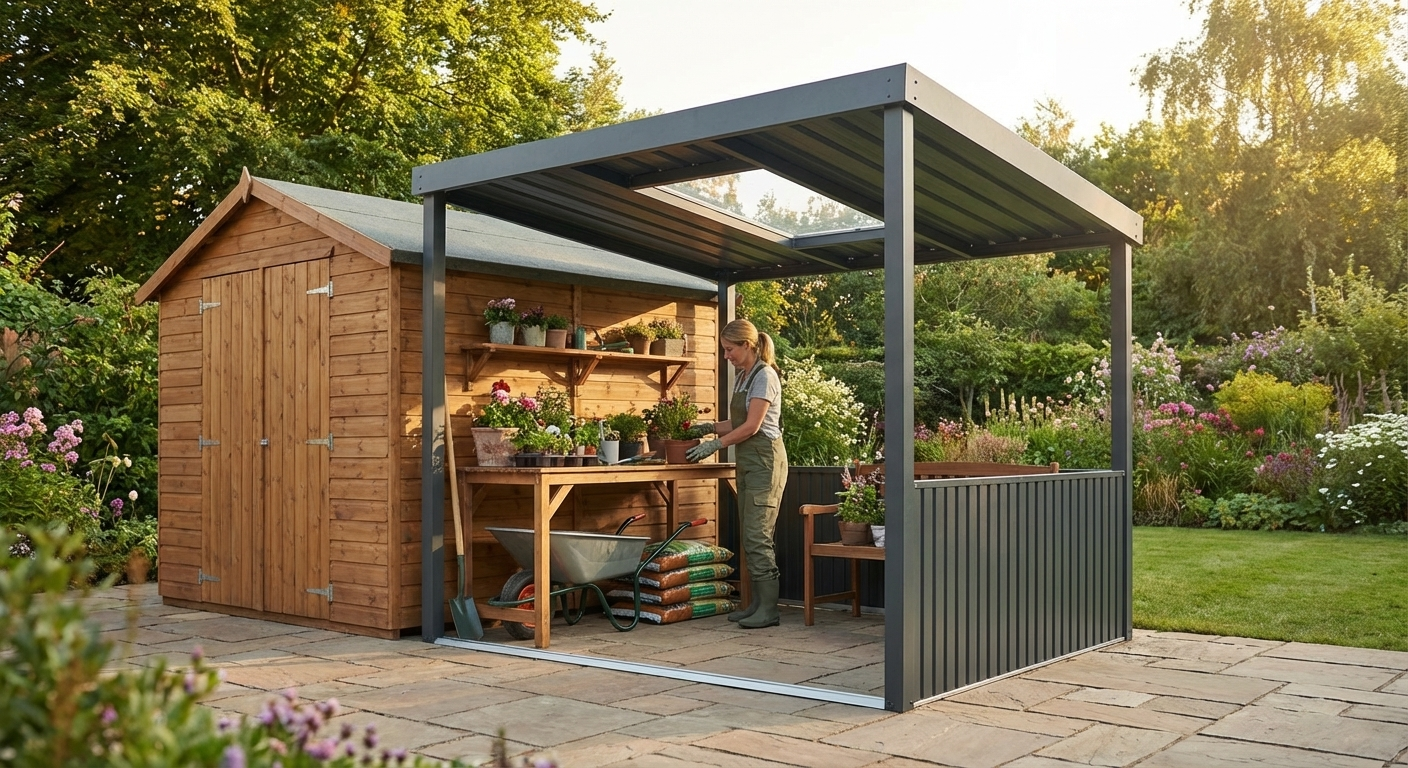 Anthracite garden shed extension with skylight - view 3