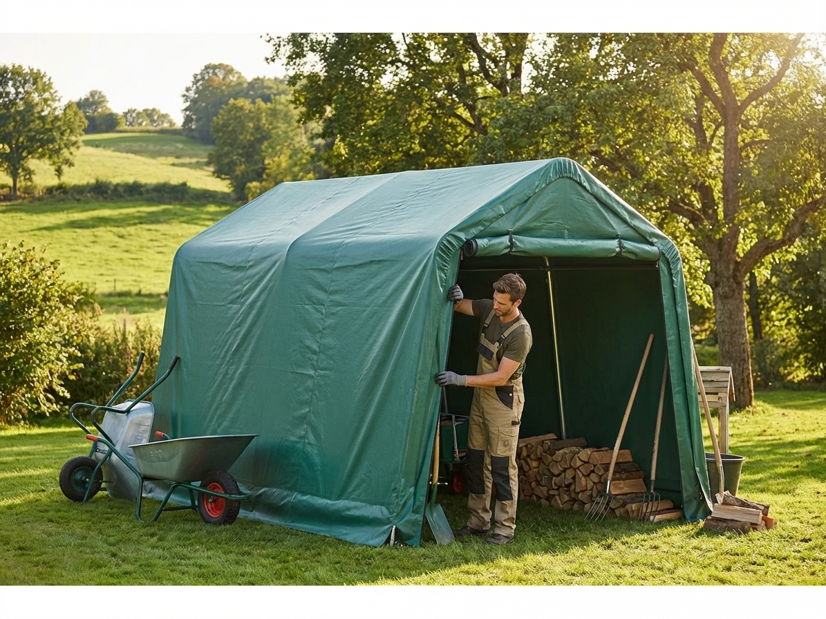Green PVC roof cover for storage shelter, size 5x8m - view 3