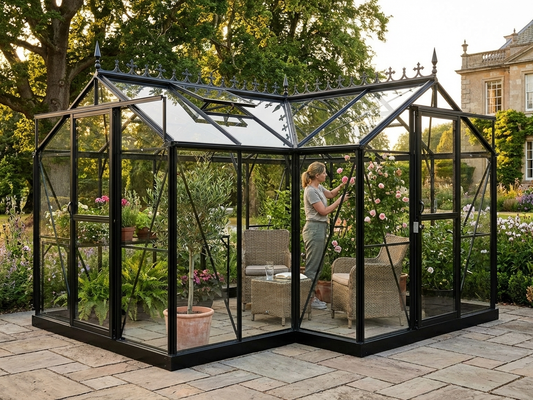 Aluminium orangery cresting in black, 3.73x3.73x2.32 meters - product detail