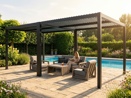 Black aluminium pergola gazebo 3x3 m for outdoor use - product detail