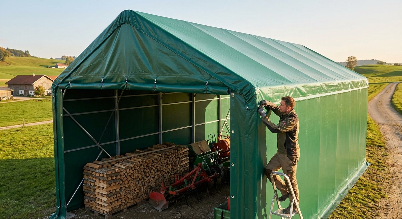 Green PVC roof cover for storage shelter - view 3