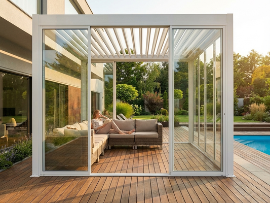 Sliding door set for pergola in white tempered glass - product detail