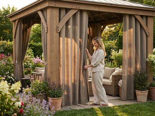 Dark beige gazebo curtain, polyester material, 3x4 m size, outdoor use - product detail