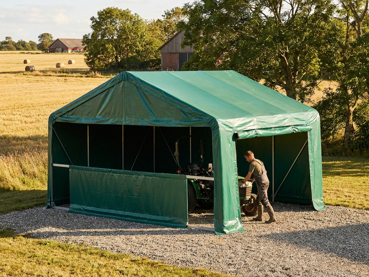 Green PVC roof cover for 8x12 m storage shelter - view 3