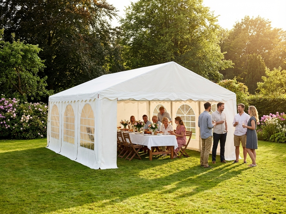 PVC marquee 6x6m in white with galvanised steel frame for outdoor events - view 3