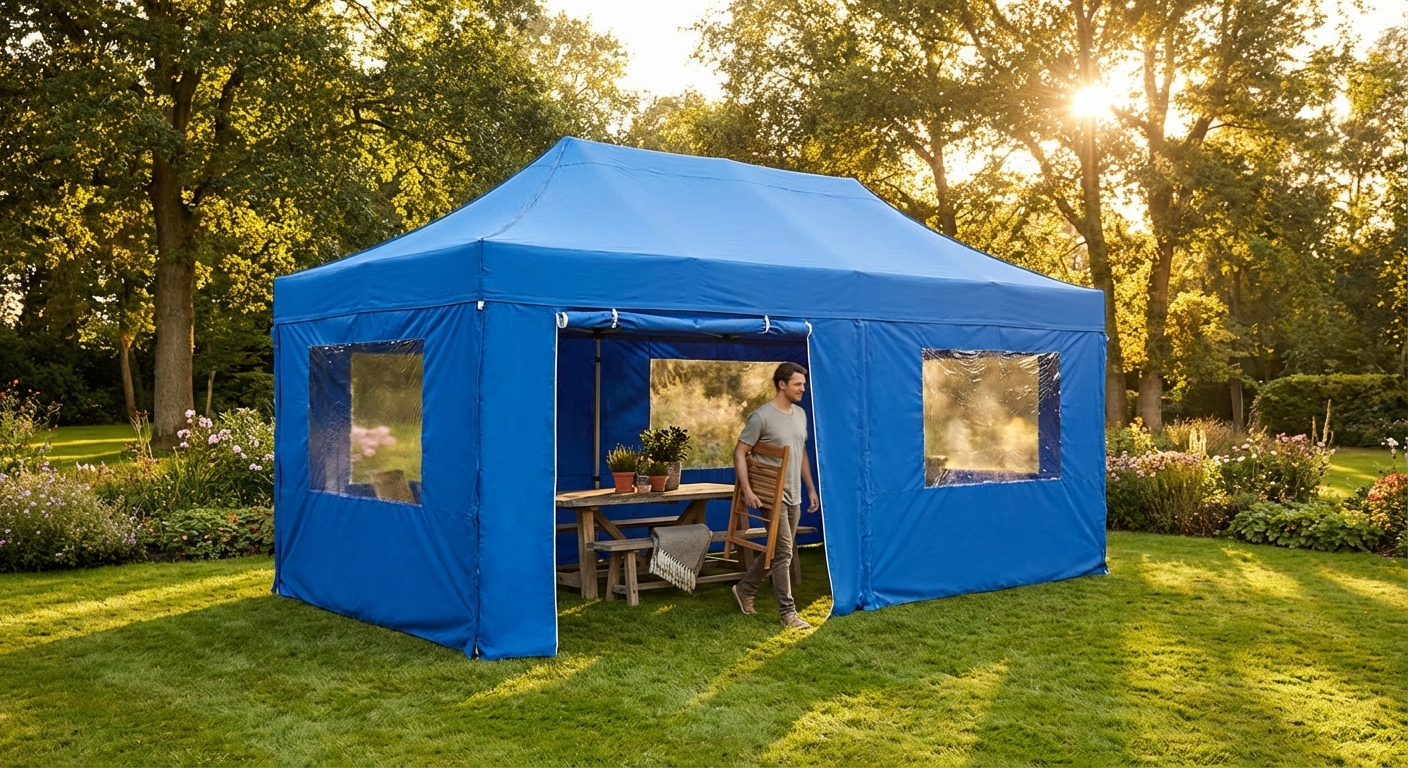 Blue Pop Up Gazebo 3x6 m with Aluminium Frame - view 3