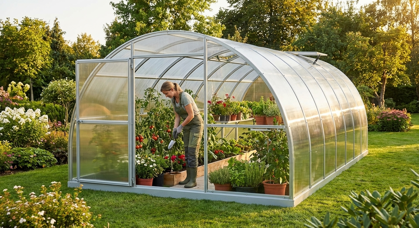 Polycarbonate greenhouse with galvanised steel frame, 20 m², silver - view 3