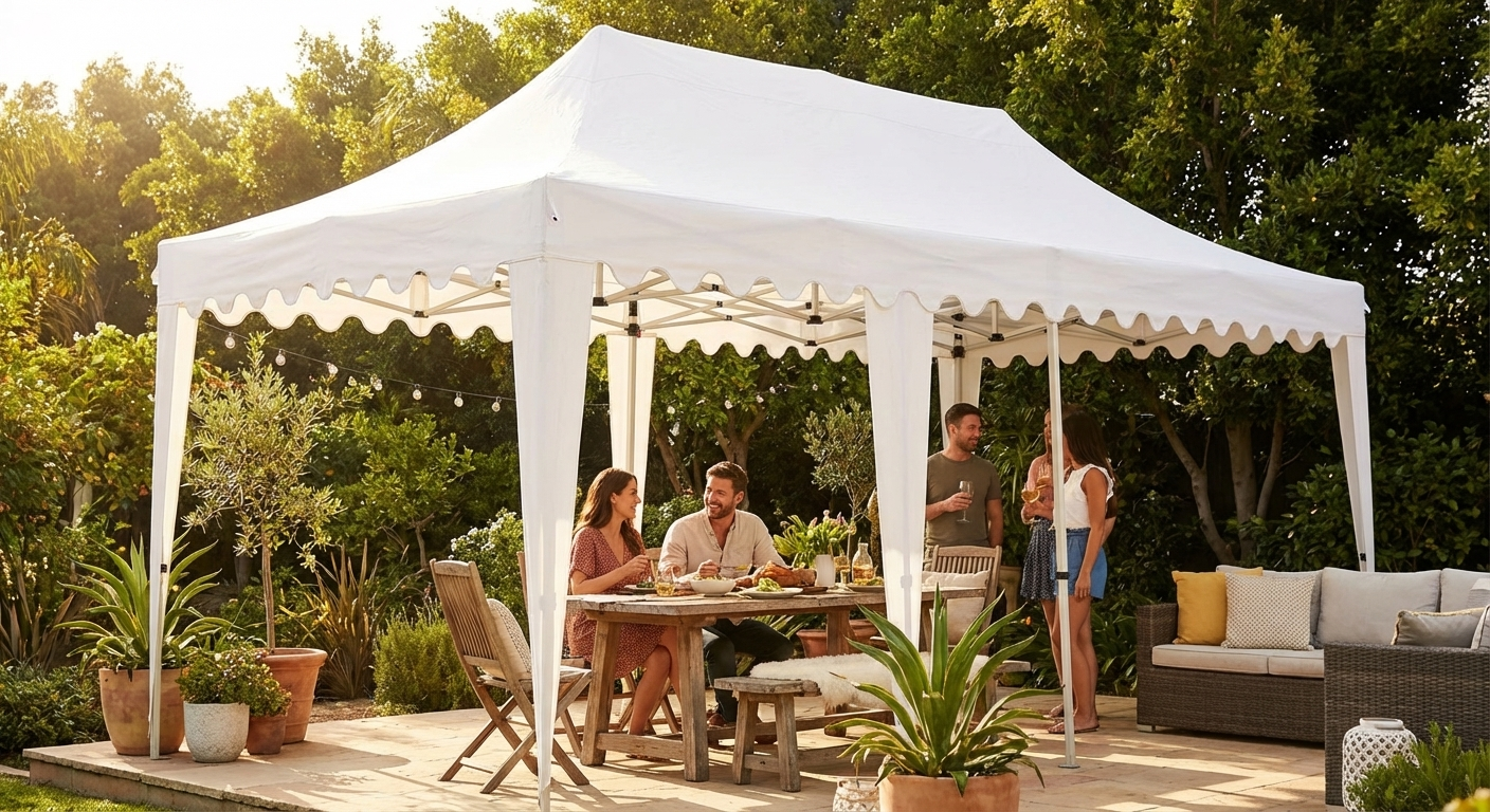 White gazebo roof cover made from polyester with PVC backing - view 3