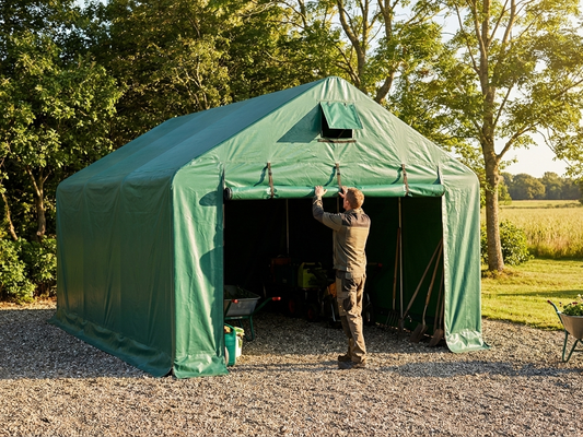 Green PVC storage shelter end wall for outdoor use - product detail
