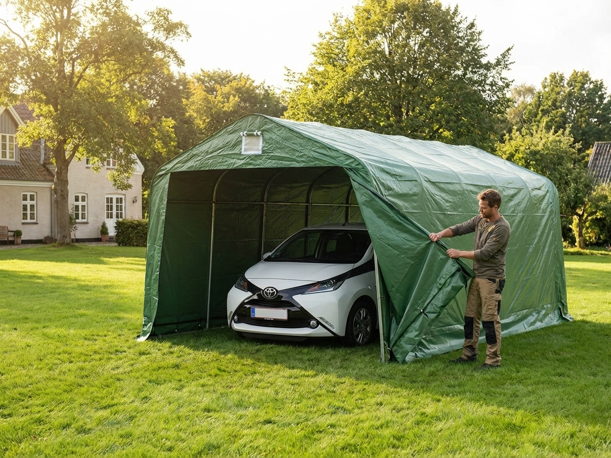 Portable garage in green PVC with steel frame for outdoor storage - view 3
