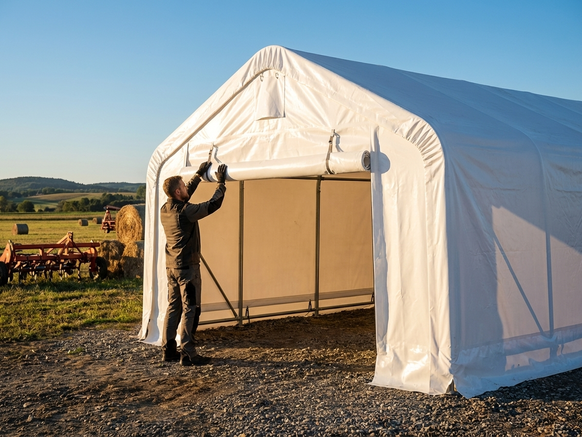 White PVC end wall and door for storage shelter - view 3