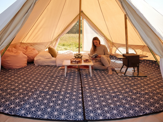 Blue and white polypropylene tent matting for outdoor camping - product detail