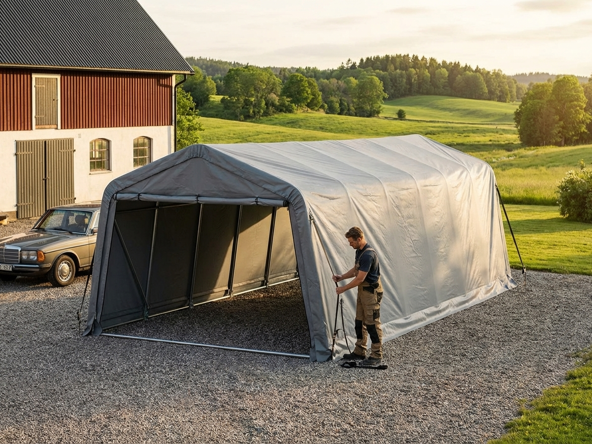 Portable garage roof cover in grey, 3.6x8.4 m, polyethylene - view 3