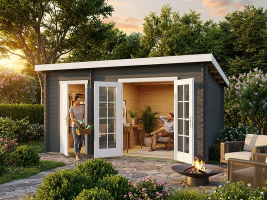 Dark grey wooden shed made from Nordic Spruce for outdoor storage - product detail