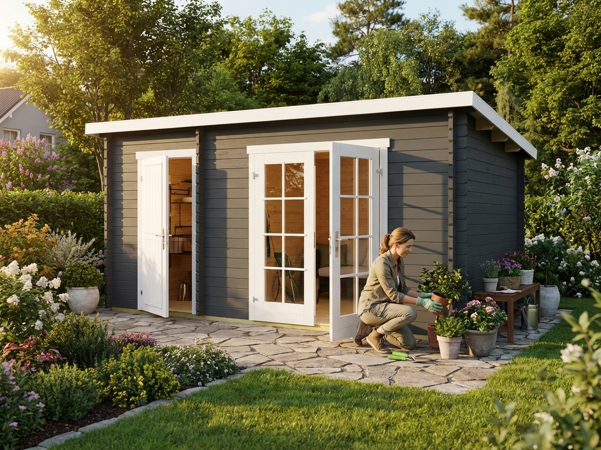 Dark grey wooden shed made from Nordic Spruce for outdoor storage - view 3