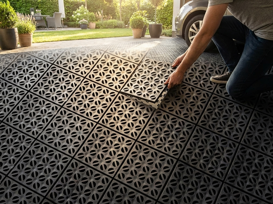 Plastic flooring in black, made of high-quality polyethylene for industrial and domestic use - product detail