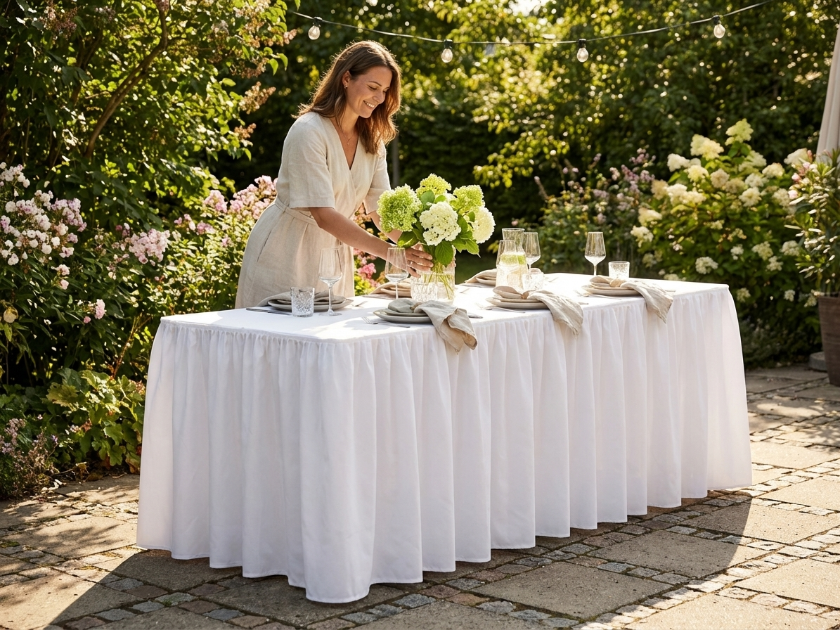 White polyester tablecloth, size 244x76x74 cm, ideal for dining settings - view 3