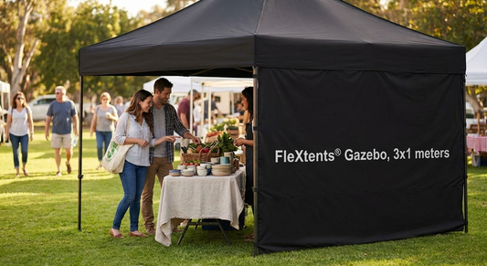 White gazebo banner in 3x1 metre size made from Decotex polyester - product detail
