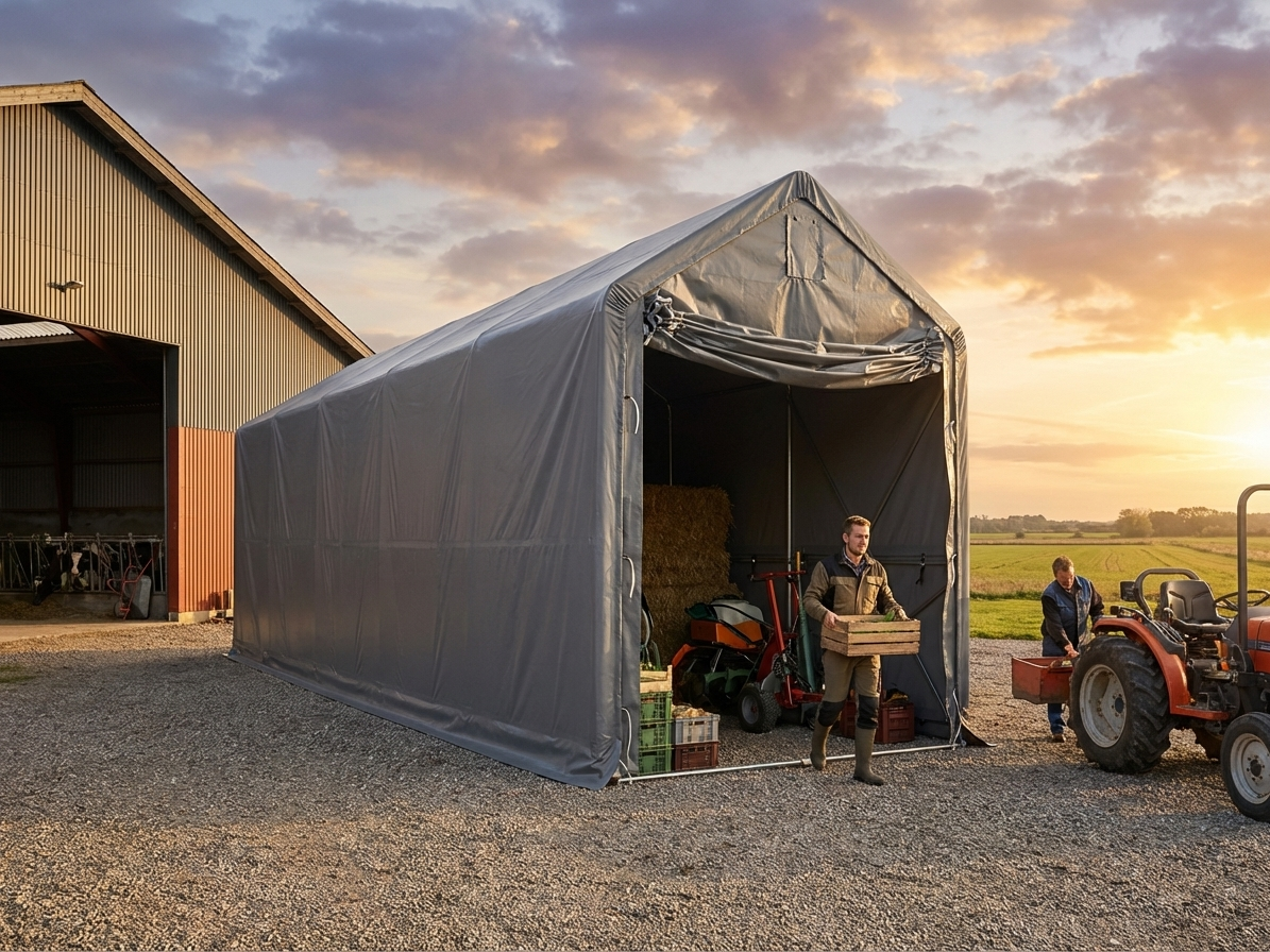 Grey Storage Shelter PRO XL made from PVC and steel for industrial use - view 3