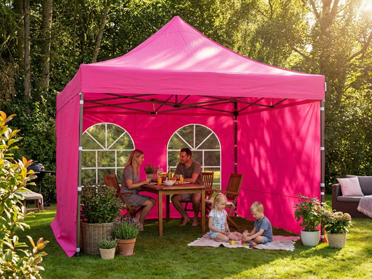 Pink pop up gazebo 3x3 m with steel frame for outdoor use - product detail