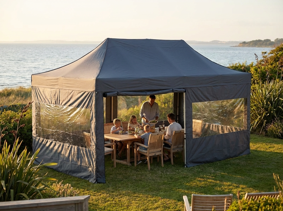 Grey pop-up gazebo with steel frame for outdoor events - view 3