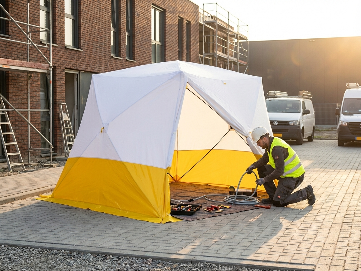 Work tent in white/yellow, made from polyester with PVC, ideal for outdoor use - view 3