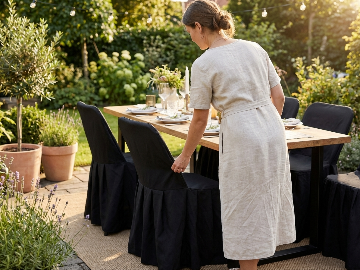 Black chair cover made from polyester for 44x44x80 cm chairs - view 3