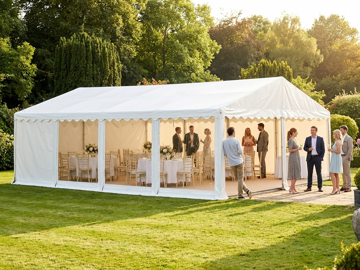 White PVC Marquee 6x12 m with Galvanised Steel Frame for Outdoor Events - view 3