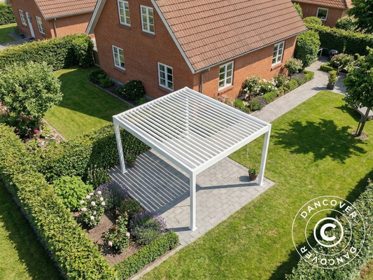 Bioclimatic pergola gazebo in white, outdoor shelter - product detail
