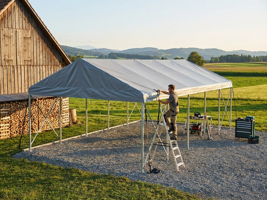 Grey PVC roof cover for 5x8m storage shelter - product detail