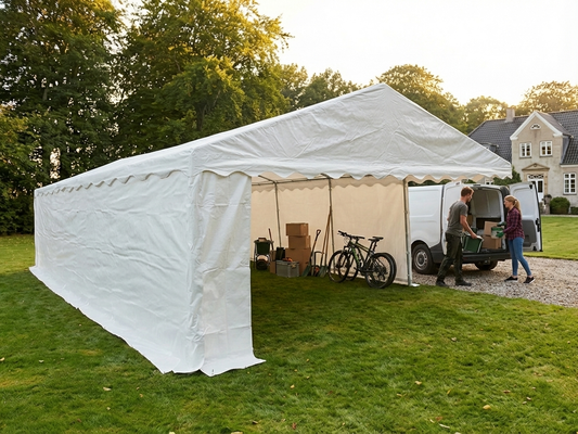 White storage tent 6x12m with polyethylene and steel frame - product detail