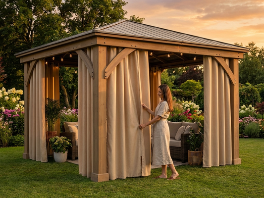 Sand-coloured gazebo curtain 4x4m made of polyester - product detail