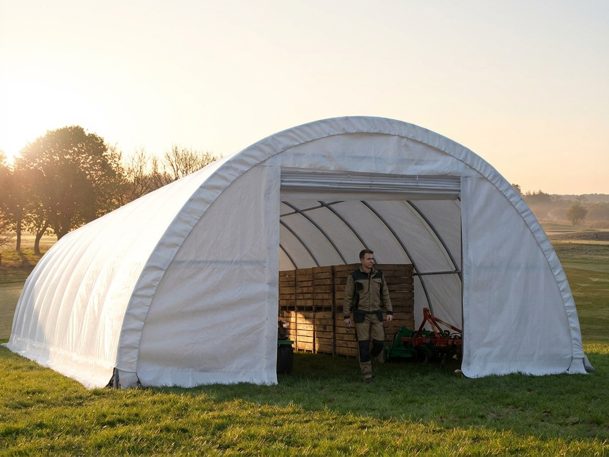 White arched storage tent made from PVC, suitable for industrial use - view 3