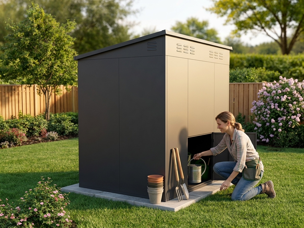 Anthracite metal garden shed for outdoor storage - product detail