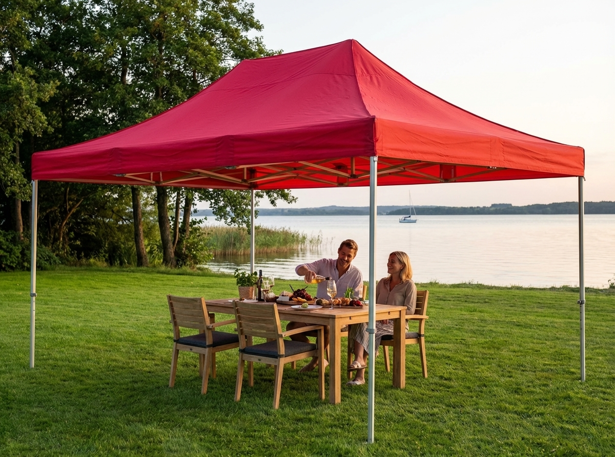 Red pop-up gazebo with steel frame, 4x6 m size - view 3