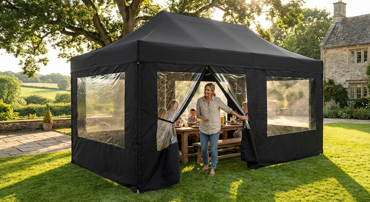 Black pop-up gazebo with aluminium frame, 3x6m size, for outdoor events - view 3