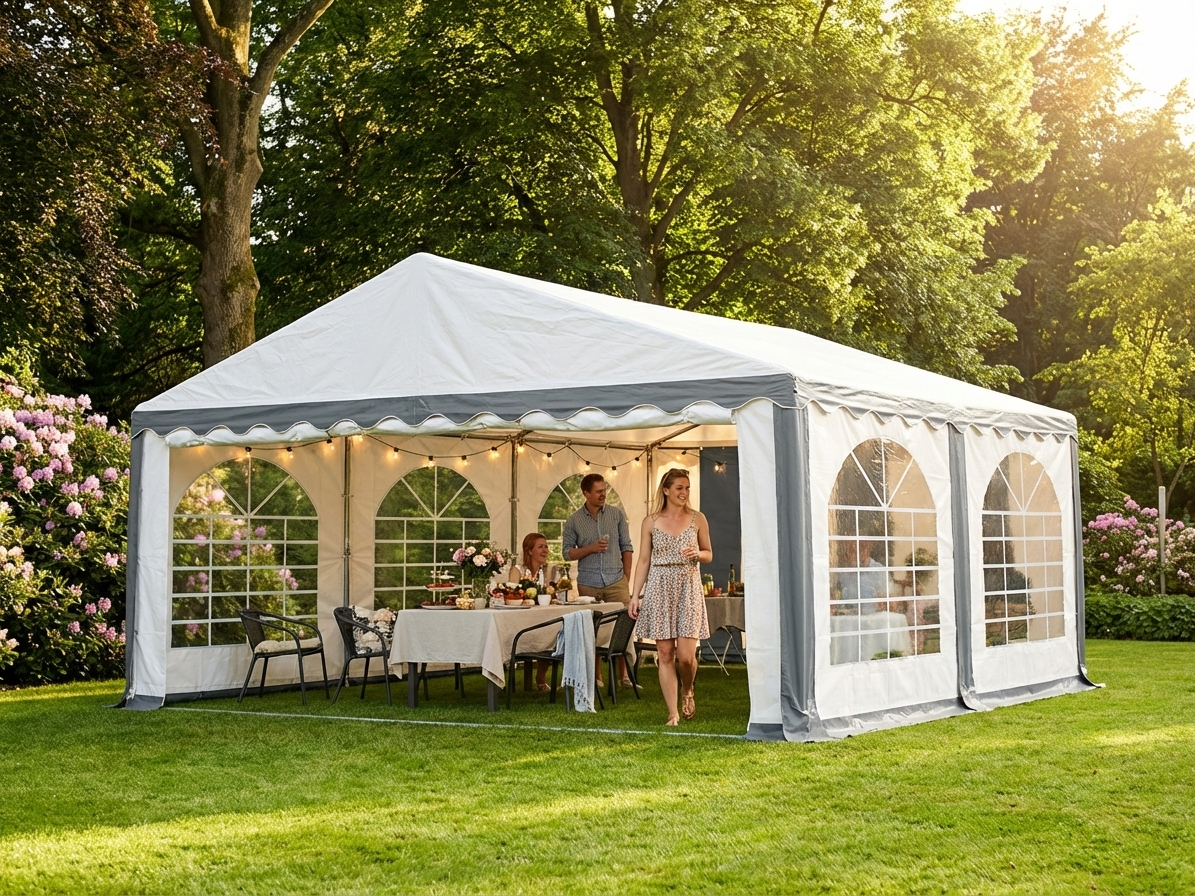 PVC Marquee 5x6 m Grey/White for Outdoor Events - view 3