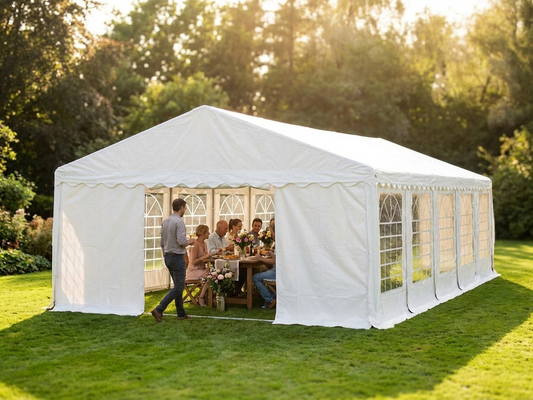 White 5x10 m marquee tent with steel frame for outdoor use - product detail
