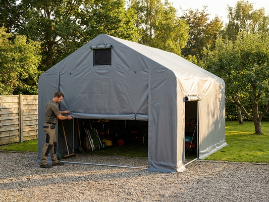 PVC storage shelter endwall in grey, offering industrial-grade protection - product detail