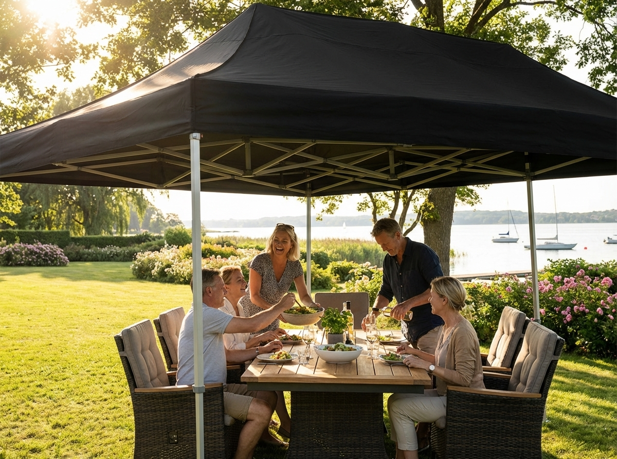 Pop up gazebo 4x6m black with steel frame for outdoor events - view 3