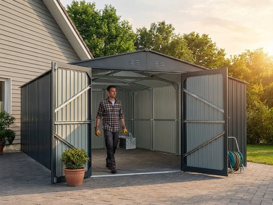Metal garage in anthracite with galvanised steel construction - product detail