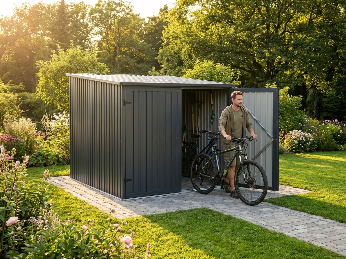 Anthracite steel bike shed for outdoor storage - view 3