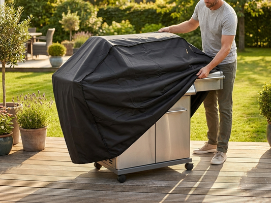 Black BBQ grill cover made from 420D Oxford Fabric - product detail